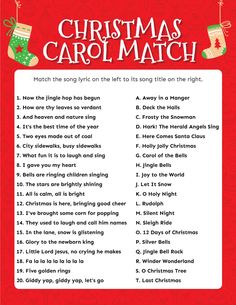 christmas carol match with the words on it