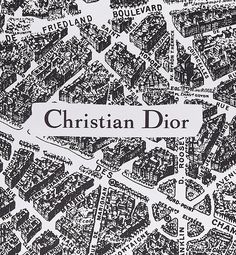 a black and white map with the words christian dior written in cursive writing