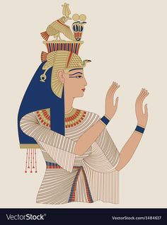 an ancient egyptian woman in the style of painting on a wall or ceiling with gold and blue