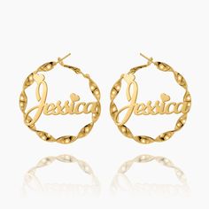 Personalize these hoop earrings with your name, the name of a loved one, or a special word. Crafted from 18K gold and silver plating, this piece is made to last. The bigger the hoops, the bigger the statement! Details: Personalize With: Names, Numbers, or Words. Pendant Size varies by name (3cm-5cm) Arabic Jewelry, Bamboo Hoop Earrings, Twisted Hoop Earrings, Dainty Hoop Earrings, Name Earrings, Bamboo Earrings, Jewelry Charms Pendants, Bangle Ring, Photo Necklace