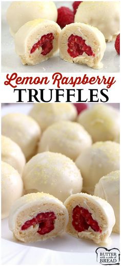 lemon raspberry truffles on a white plate