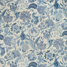 a blue and white floral pattern on fabric