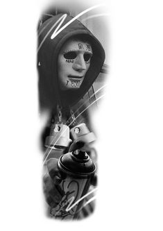 a black and white photo of a person with face paint holding a fire hydrant