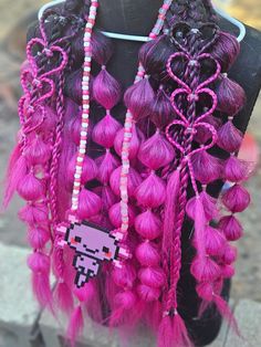 Hello beautiful people I made custom rave braids they are attached to a hair tie and are reusable . If u have any questions just pm me !! The price is for 2 pieces as a set!! if u would like more than one color blended in set add in personalization please!! U can ask for hearts in chain like pictures or I can spread the hearts out or I can not braid the heart in at all . Just personalize.  Other wise they will come with the chain hearts if no personalization is listed. Thanks you all! 😘    Also every set comes with color coordinated tinsel every set includes a perler picked by me!! Festival Hair Wigs & Extensions, Unique Hair Braids, Edc Hair, Extreme Haircut, Festival Hair Braids, Haircut Transformation, Rave Braids, Dread Hair Extensions, Boho Hair Wrap