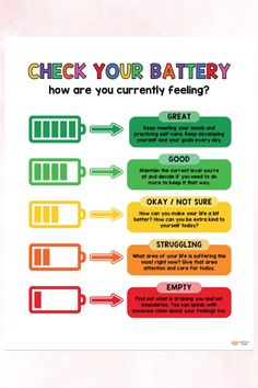 a poster with the words check your battery and how are you currently feeling it?