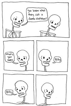 a comic strip with an image of a skeleton talking to another skeleton