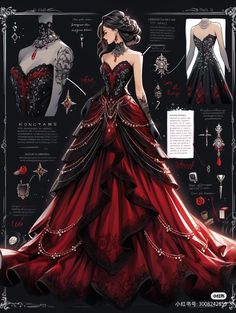 Black And Red Dress Formal, Masquerade Ball Outfit, Royalty Outfits, Dreamy Gowns, Fantasy Dresses