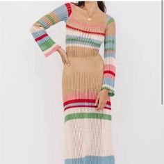 Verge Girl Maxi Dress- Never Worn- Crochet - Nwt Color Block Maxi Dress, Crochet Maxi Dress, Crochet Cover Up, Crochet Maxi, Legging Sport, Knitted Bodycon Dress, Bodycon Maxi Dresses, Mid Length Skirts, Striped Sleeve