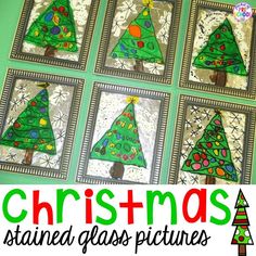 christmas stained glass pictures are displayed on a green background with the words, christmas stained glass pictures