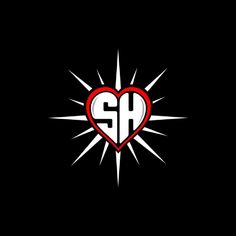 a heart with the letter s in it and an arrow above it on a black background