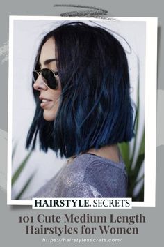 A woman wearing sunglasses in a shiny gray top Dark Blue Ombre Hair, Ombre Hair Bob, Long Bob Hair, Underlights Hair, Blue Black Hair, Blue Ombre Hair, Dark Blue Hair, Long Bob Haircuts, Hair Bob