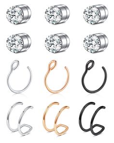 PRICES MAY VARY. Package including -- One order includes 6pcs fake nose ring hoop, 3pairs nose ring studs, affordable Set, more choices for everyday wear Material -- High Qaulity Surgical Stainless Steel Size -- Fake Nose Ring hoop: 20g(0.8mm), inner hoop: 8mm(5/16"); Nose Ring Studs size: 3mm; All those fake nose rings for women are clip on style, you can adjustable the size as you need, convenient for daliy using (especial for people without nose piercing hole) Using -- Can be used as fake nos Nose Piercing Fake, Fake Nose Piercing, Nose Ring Gold, Fake Nose Ring, Fake Lips, Nose Ring Hoop, Fake Earrings, Fake Nose Rings, Nose Piercing Jewelry