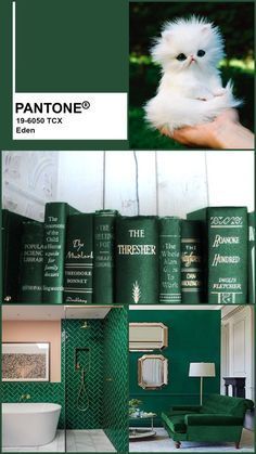 pantone's emerald green bathroom with white furnishing