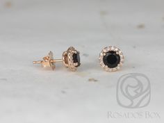 "This simple yet interesting design is versatile for all occasions! Delicate, classic, and stylish, these studs are great for everyday and every evening!! All gemstones used are only premium cut, fairly traded, and/or conflict-free! Our accent diamonds are always natural NEVER treated or enhanced for better color or clarity. For peace of mind, everything within our Rosados Box® line is NEVER simulated or imitation. We only offer stones that are lab grown or natural. Our products are only created Black Stone Earrings Gold Indian, Black Stone Earrings Gold, Black Earrings Studs, Small Earrings Gold, Black Stone Earrings, Gold Earrings Indian, Gold Jhumka, Gold Jhumka Earrings, Diy Jewelry Display