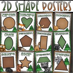 the 25 shape posters with animals and trees