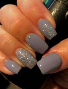 Dark Color Nails, Nails Dark, Squoval Nails, Nail Colors Winter, Winter Nails Acrylic, Her Nails, Color Nails, Gray Nails, Sparkle Nails