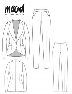 the sewing pattern for a women's jacket and pants, with an open lapel