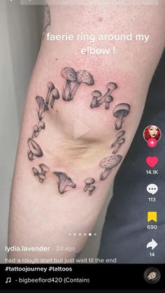 Fairy Ring Mushrooms, Mushrooms Tattoo, Fairy Tale Tattoo, Mushroom Circle, Faerie Ring, Wreath Tattoo, Around Arm Tattoo, Mushroom Tattoo, Ring Tattoo