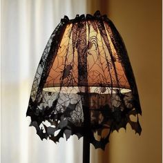 Lace Lampshade Topper-HALLOWEEN found Lace Lampshade, Lace Lamp, Halloween Lamps, Black Lampshade, Lampe Decoration, Rustic Lamps, Lace Decor