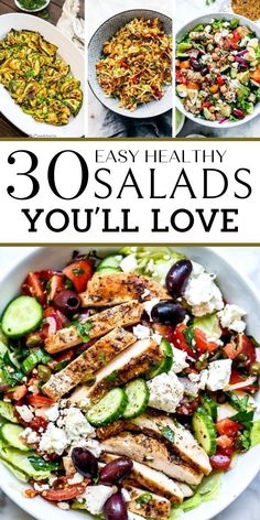 the cover of easy healthy salads you'll love, including chicken and vegetables