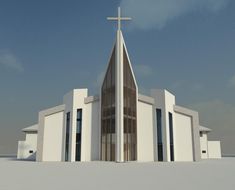 a large white church with a cross on top