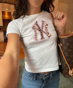 Pink New York Yankees Leopard Print Baby Tee, Cool Girl Clothing, Pinterest Aesthetic Shirt, Trendy 90s Style Full Length Baby Tee for Women - Etsy Patchwork, 90s Style, Vintage Yankees, Clothing Symbols, Yankees Baby, Leopard Print Baby, Leopard Print Shirt, Aesthetic Shirts, Tees For Women