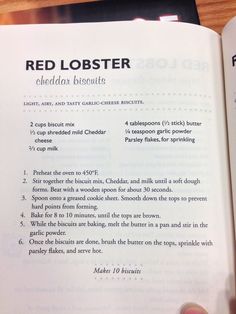 an open book with instructions on how to use the red lobster