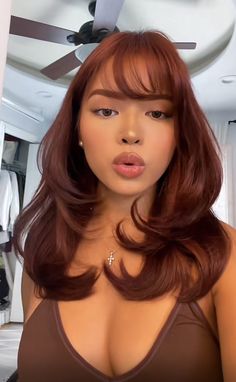 Hair Color Ideas For Thick Wavy Hair, Couple Matching Dyed Hair, Nails With Red Hair, Les Tattoo Ideas, Fridge Bangs Hair, Cherry Coke Hair Color On Black Hair, Haircuts Long Hair Bangs, Blonde Highlights On Dark Hair Curtain Bangs, Layers On Red Hair