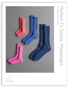 three pairs of socks sitting next to each other on top of a gray surface with the words perfect socks written below them