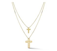 Display your faith -- in a fresh, modern way -- with this layered cross necklace in 14K gold. From Luminosa Gold. Layered Cross Necklace, Cross Necklaces, Double Layer, Cross Necklace, Jewelry Necklaces, Christmas Gifts, Necklaces, Christmas, Gold