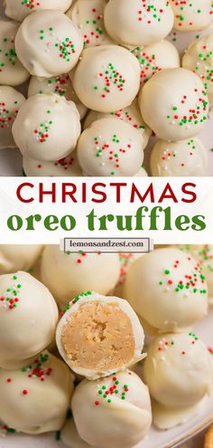 christmas oreo truffles on a plate with sprinkles