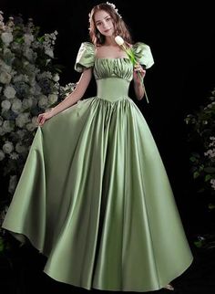 Green Satin Formal Dress, Formal Dress With Sleeves, Green Satin Prom Dress, Laceup Dress, Formal Prom Dresses Long, Satin Formal Dress, Beaded Party Dress, Formal Dresses With Sleeves, Dress With Sleeves