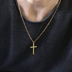 14k Gold Filled 3mm Figaro Chain Necklace With Cross Pendant. 20 Inches Stainless Steel, Gold High Quality Fast Shipping Mens Gold Cross Necklace, Gold Cross Chain For Men, Gold Cross Necklace Men, Men Cross Necklace, Cross Pendant For Men, Black Gemstone Necklace, Mens Gold Chain Necklace, Layered Cross Necklace, Cross Necklace For Men