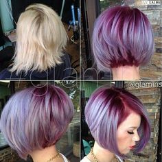 Now theres a perfect back view of mt cut. Its so hard to find. Short Purple Hair, Bob Hair Color, Purple Highlights, Top Ideas, Haircut And Color, Hairstyles Long, Blonde Bobs