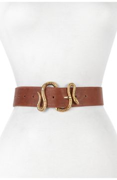 Free shipping on orders over $89. Shop RAINA Majove Snake Buckle Belt at Nordstromrack.com. A boho take on the snake buckle trend with a gold-tone slithering snake. Thick Belt Outfit, Snake Clothing, Snake Clothes, Belt With Chain, Slithering Snake, Luxury Belt, Statement Belt, Hip Belt, Belt Design