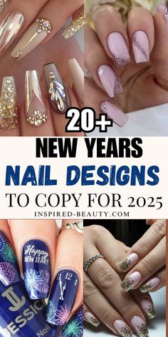 Unique New Years Nails, New Years Nail Art Designs, New Year's Nails Design, New Year Nail Art Designs, New Year Eve Nails, New Year Nail Design, Nail Hacks Diy, New Years Nail