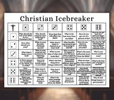 a poster with the words christian icebreakerr written in black and white on it