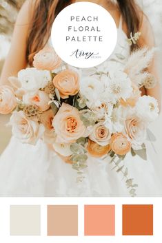 the peach and white wedding color palette is perfect for this bride's bouquet