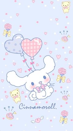 a cartoon bunny holding a heart shaped balloon with the word cinnamon on it's chest