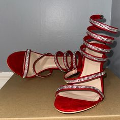 Red Heels With Sparkly Wrap Around, Very Cute And Almost Brand New Cute Red Heels, Red Sparkly Heels, Quinceanera Heels, New Heels, Birthday List, Red Heels, 18th Birthday, Red Shoes, Quinceanera