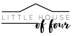 the little house of four logo with black and white lettering on it's side