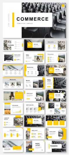 an image of a bunch of yellow and black powerpoint slideshows with the title'commerce '