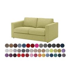 an image of a couch with different colors and sizes on it's back side