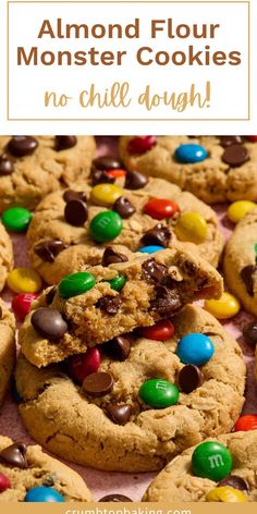 chocolate chip monster cookies with m & m's on top