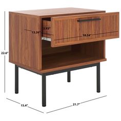 the measurements for an end table with drawers on each side and one drawer at the bottom