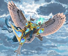 an image of a bird that is flying in the air with wings and armor on it's back