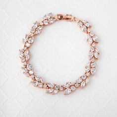 Rose Gold Bridal Bracelet with Marquise Leaf CZ Many Earrings, Bracelets Rose Gold, Long Pearl Necklaces, Jewelry Bracelets Gold, Bridal Fashion Jewelry, Gold Armband, Rose Gold Bridal, Pearl Jewelry Necklace, Craft Jewelry