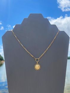 "~Hiley~ The pendant on this necklace is one of my favorites, it's so detailed. The pendant has both a detailed sun and a detailed moon on it. It hanged from a circle connector from beautiful, thick, rectangle linked chain. The necklace is size adjustable from 15\"-17\" long. All of the gold components, chain, clasp and extender chain are made of 16kt polished gold plated brass." Sun Necklace Aesthetic, Gold Sun Necklace, Sun Jewelry, Sun Necklace, Gold Sun, Jewelry Lookbook, Moon Pendant, Dream Jewelry, Art Inspiration Drawing