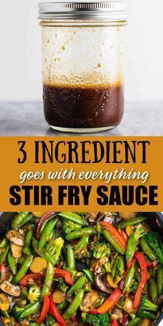 three ingredient stir fry sauce in a glass jar