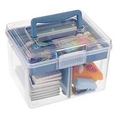 PRICES MAY VARY. Premium & Durable Quality: This clear plastic storage box is made of premium pp material, which is non-toxic and odorless. It is lightweight and has long service life. Can be used as a universal medicine box at home,office, school etc. Product Size: Measures by 8.3x6.7x5.8 inches/21x17x14.7cm with 7.9x6.1x1.2 inches/20x15.5x3.1cm removable tray. Enough space for storing many differernt items such as pencils, markers, brushes, erasers, first aid supplies, cosmetics and other smal Box With Handle, Art Supply Organization, Marker Storage, Organize Craft Supplies, Tray Design, Box Houses, Stationery Storage, Stationery Store, Ceiling Fan In Kitchen